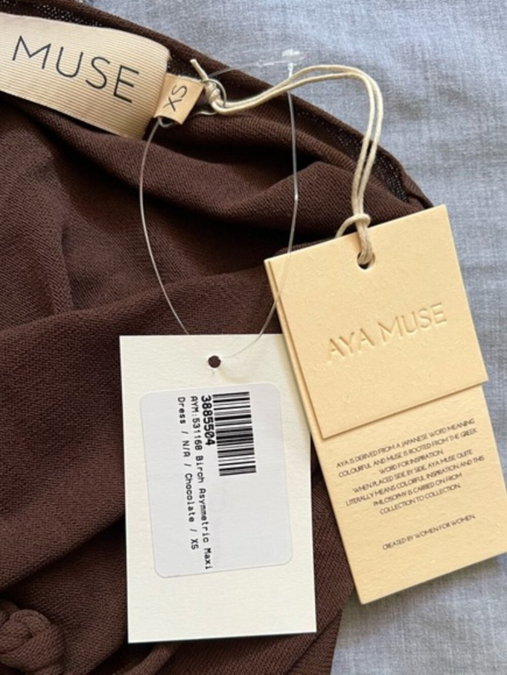 Aya Muse Birch Asymmetric Maxi Dress in Brown Size XS - Picture 7 of 8